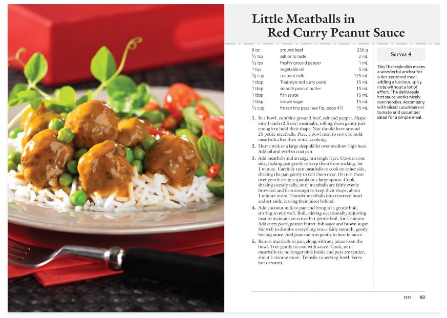 Little Meatballs in Red Curry Peanut Sauce Sample Cookbook Recipe