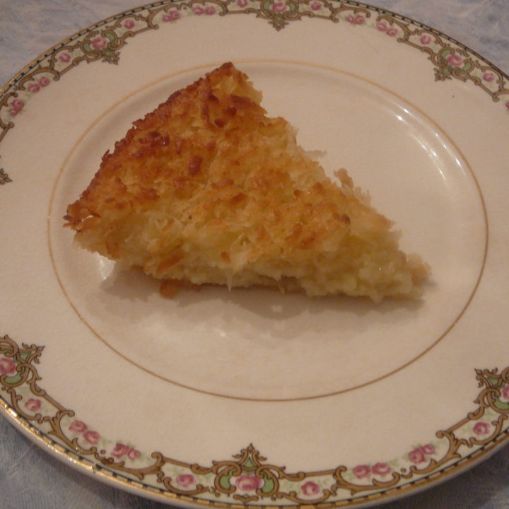 coconut pie with no crust on plate
