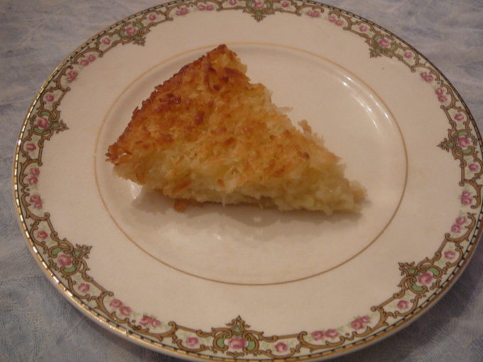 coconut pie with no crust on plate