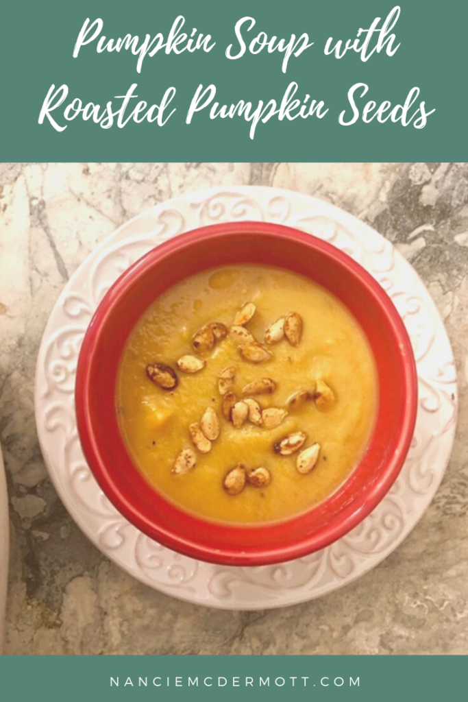 Pumpkin Soup with Roasted Pumpkin Seeds Pinterest Image